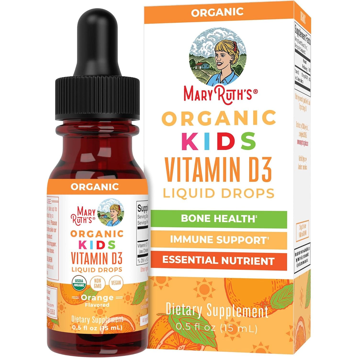 USDA Organic Vitamin D3 Liquid Drops for Kids by MaryRuth's | 640 IU Vitamin D3 Per Serving | Kids Immune Support & Bone Health Supplement | Formulated for Ages 4-13 | 0.5oz
