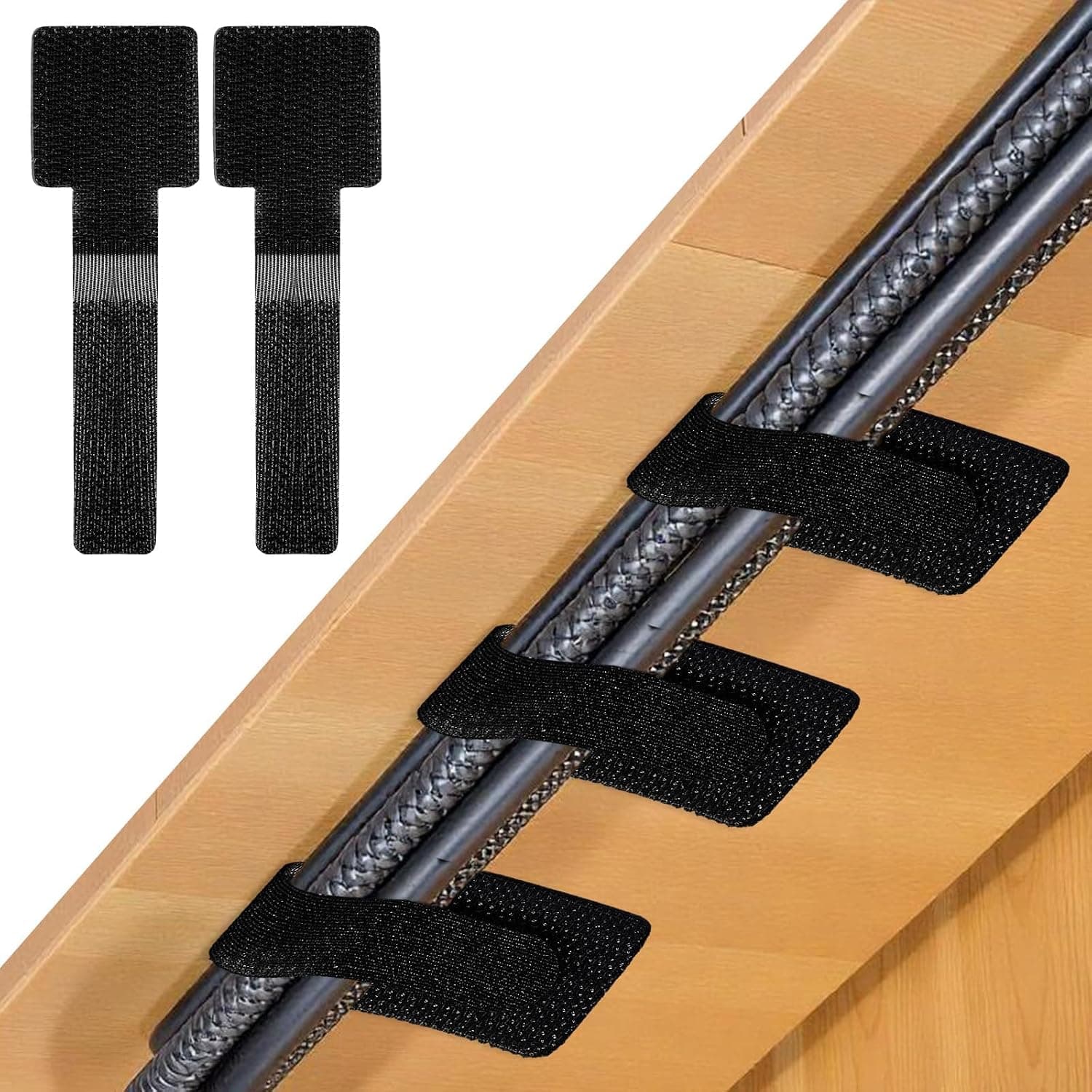 20-Pack Reusable Self-Adhesive Cable Ties Cable Management Adjustable Hook & Loop Straps for Organizing Data Cables, Wires, Headphones Under-Table Cord Management for Home, Office (Black)