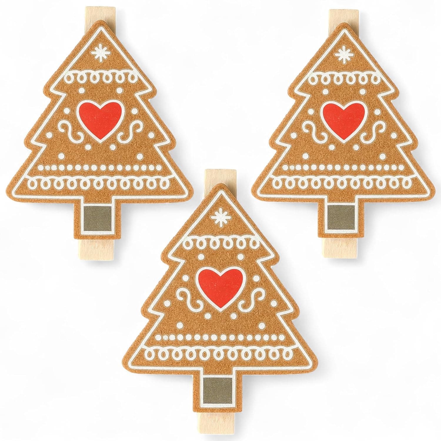 MIJOMA Set of 3 Felt Christmas Pegs - Clip for Money Gifts, Gift Wrapping & Advent Decoration - Loving Christmas Decoration Made of Felt and Wood (Classic, Christmas Tree)