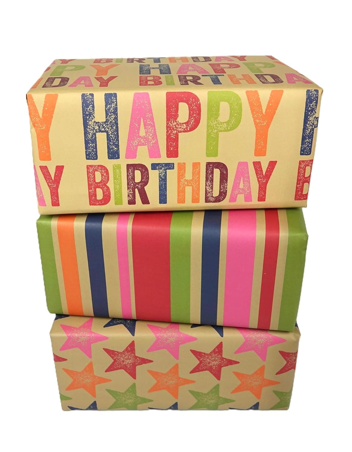 6 x Eco XL Birthday Wrapping Paper Sheets & 6 Tags - Premium Recyclable Gift Wrap 84cm x 60cm (A1) Made in UK from 100% Recycled Paper