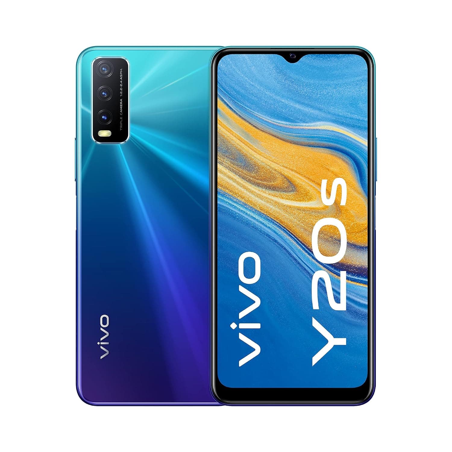 vivo Y20s, Nebula Blue, 4+128GB, 6.51 Inch Halo Fullview HD+ Display, Side Fingerprint and Face Wake, 5000mAh Battery, AI Triple Macro Camera, Sim Free Smartphone, Dual Sim + 2 Year Warranty