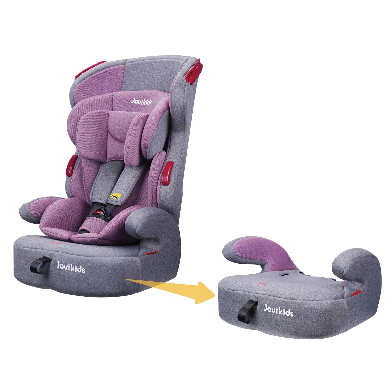 Jovikids Tammy Car Seat With 3 Point Seat Belt (Group 1/2/3, 9M-12Y), Covertable Highback Booster Seat for Kids, Adjustable Headrest and Width, Convenient for Everyday Use and Travel, ECE R44, Pink