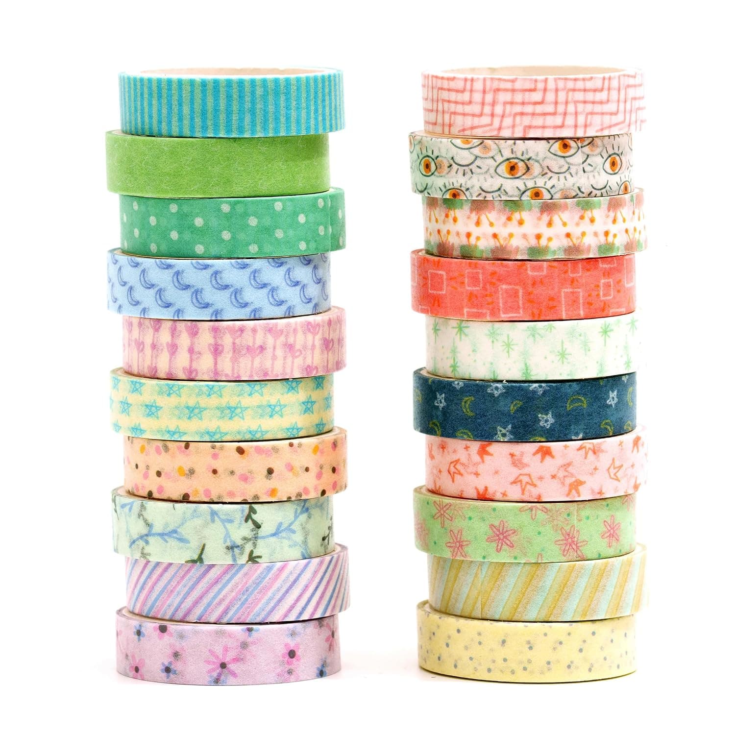 Washi Tape, Girl Style, Set of 20 Rolls, Cute Pattern, Masking Tape, Perfect for Crafts, Notebooks, Scrapbooking, DIY, Gift Wrapping, Thin Width 0.4 inches (10 mm) x 6.6 ft (2 m) (Natural