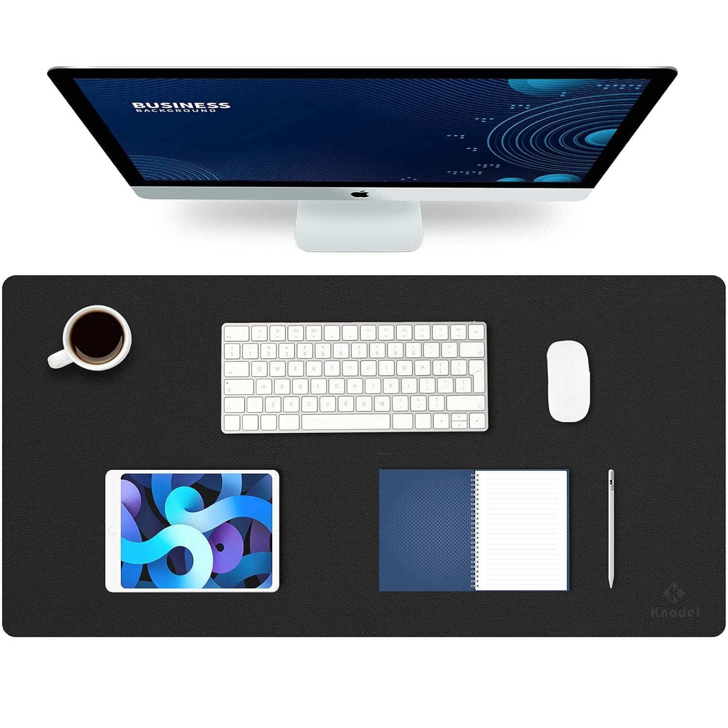 K KNODEL Large Office Desk Mat, Leather Mouse Pad (40x80cm, Black) | Desk Pad, Keyboard Pad, Computer and Laptop Mat, Desktop Protector and Cover, Writing Pad and Blotter for Home Office