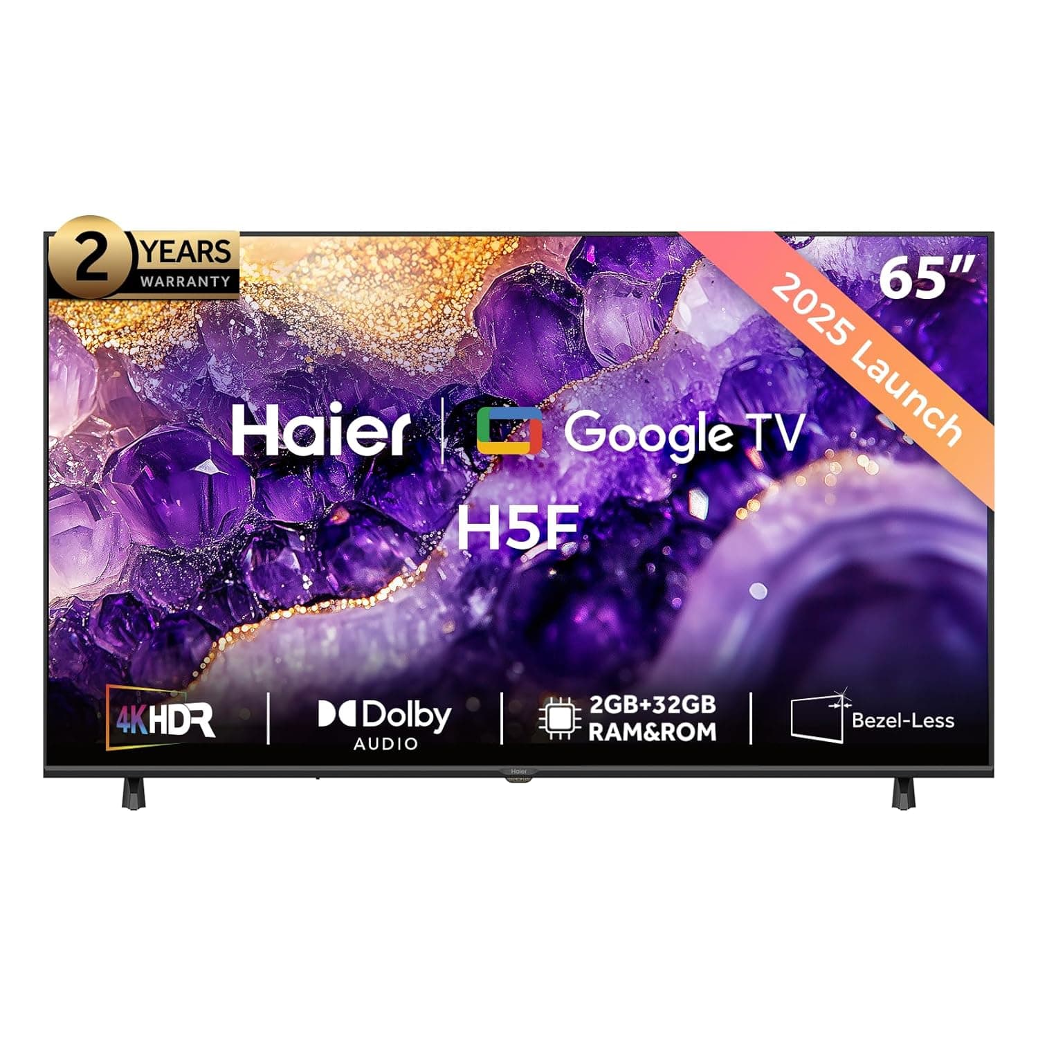 Haier 65 Inch 4K UHD Smart Google TV | Dolby Audio | HDR 10 | Gaming MEMC Processor | 2+32GB RAM/ROM | Variable Refresh Rate | Auto Low Latency Mode | Premium Bezel-less Design - H65H5F Black