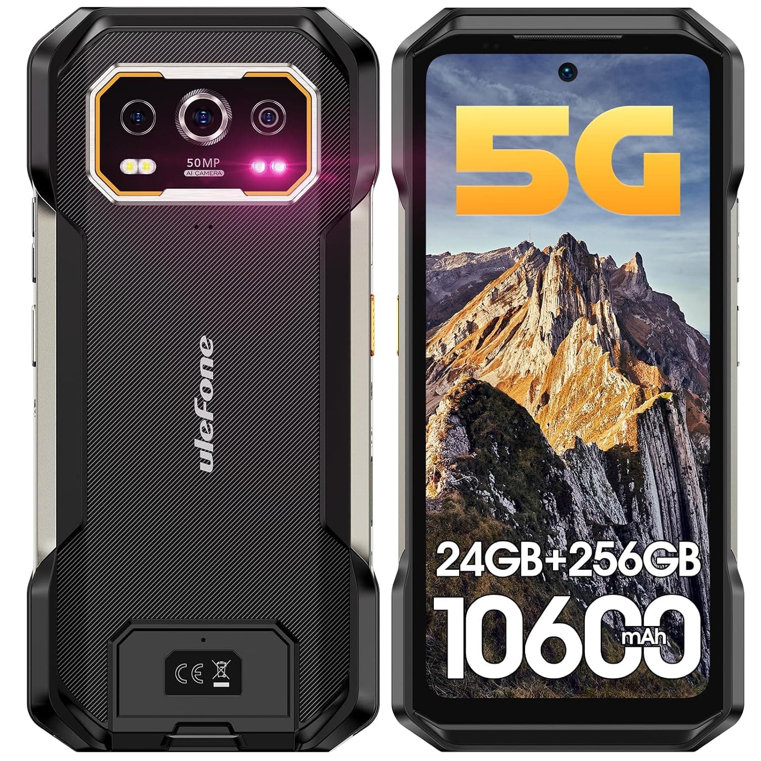 Ulefone Armor 27 Pro 5G Rugged Smartphone Android 14 2024, 12GB+256GB 10600mAh/33W Dimensity 6300 50MP+64MP Night Vision 6.78" FHD+ 120Hz IP68/69K Waterproof Dual SIM Smartphone Fingerprint ID NFC