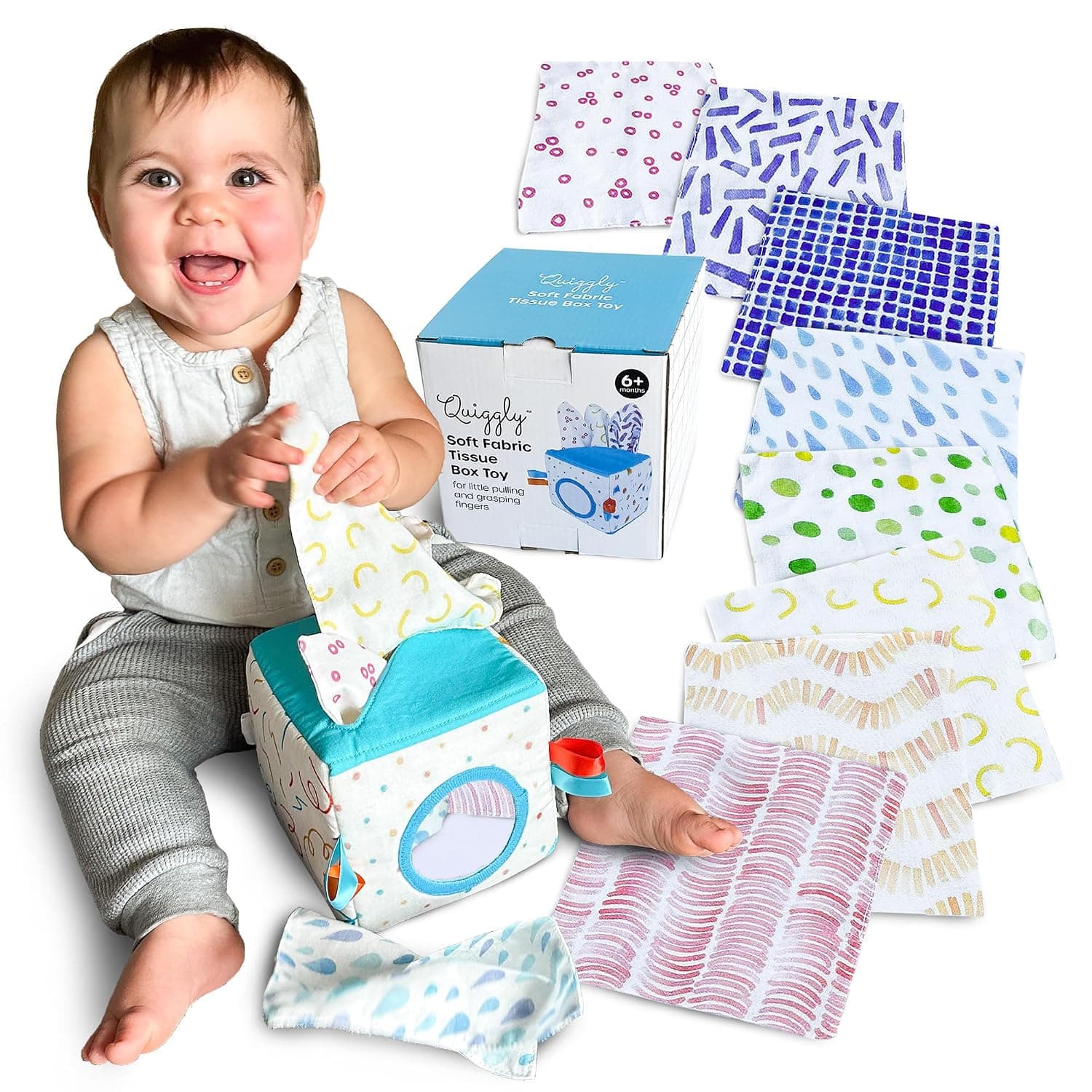 Quiggly 100% Cotton Tissue Box Baby Toy - Montessori Sensory, 6-12 Months