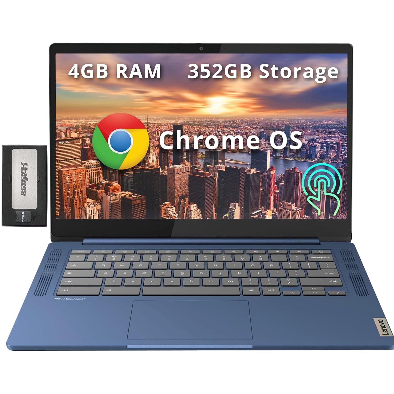 Lenovo IdeaPad Slim 3 Chromebook 14" FHD Touchscreen Laptop, MediaTek Kompanio 520, 4GB LPDDR4X, 352GB Storage (64GB eMMC + 288GB Docking Station Set), Webcam, WiFi 6, Chrome OS, Abyss Blue