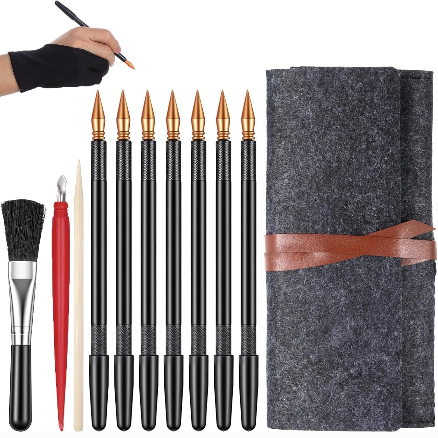 11 Pcs Scratch Art Tool Set, Professional Scratchboard Drawing Stylus Pens with Scraper, Cleaning Brush and Roll-Up Felt Storage Bag for Artists and Craft Enthusiasts