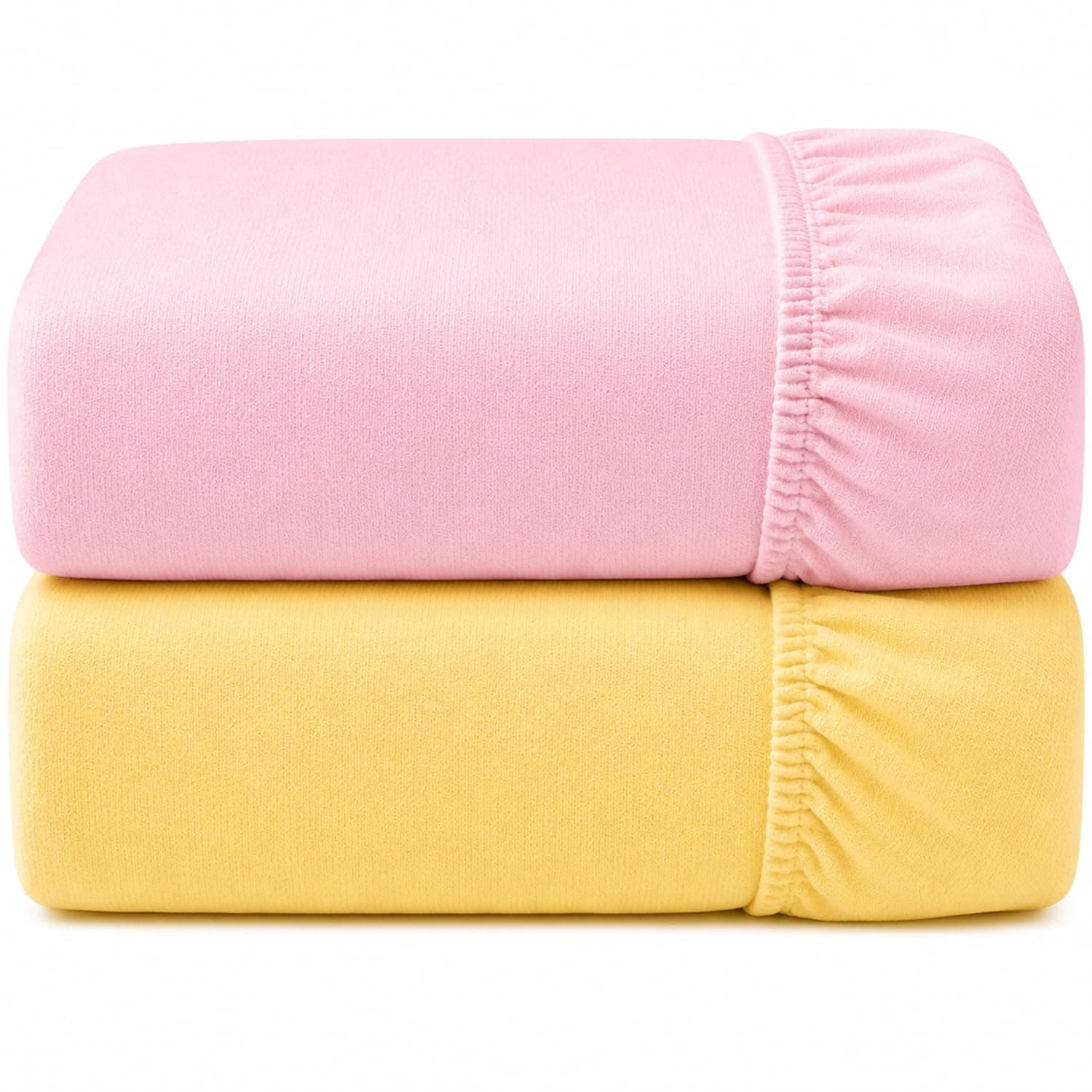 Dudu N Girlie Cot Bed Fitted Sheets, Toddler Bedding, Pink & Yellow | 140x70cm Fit, Cotton Jersey Fabric, Soft Touch, Nursery Essential