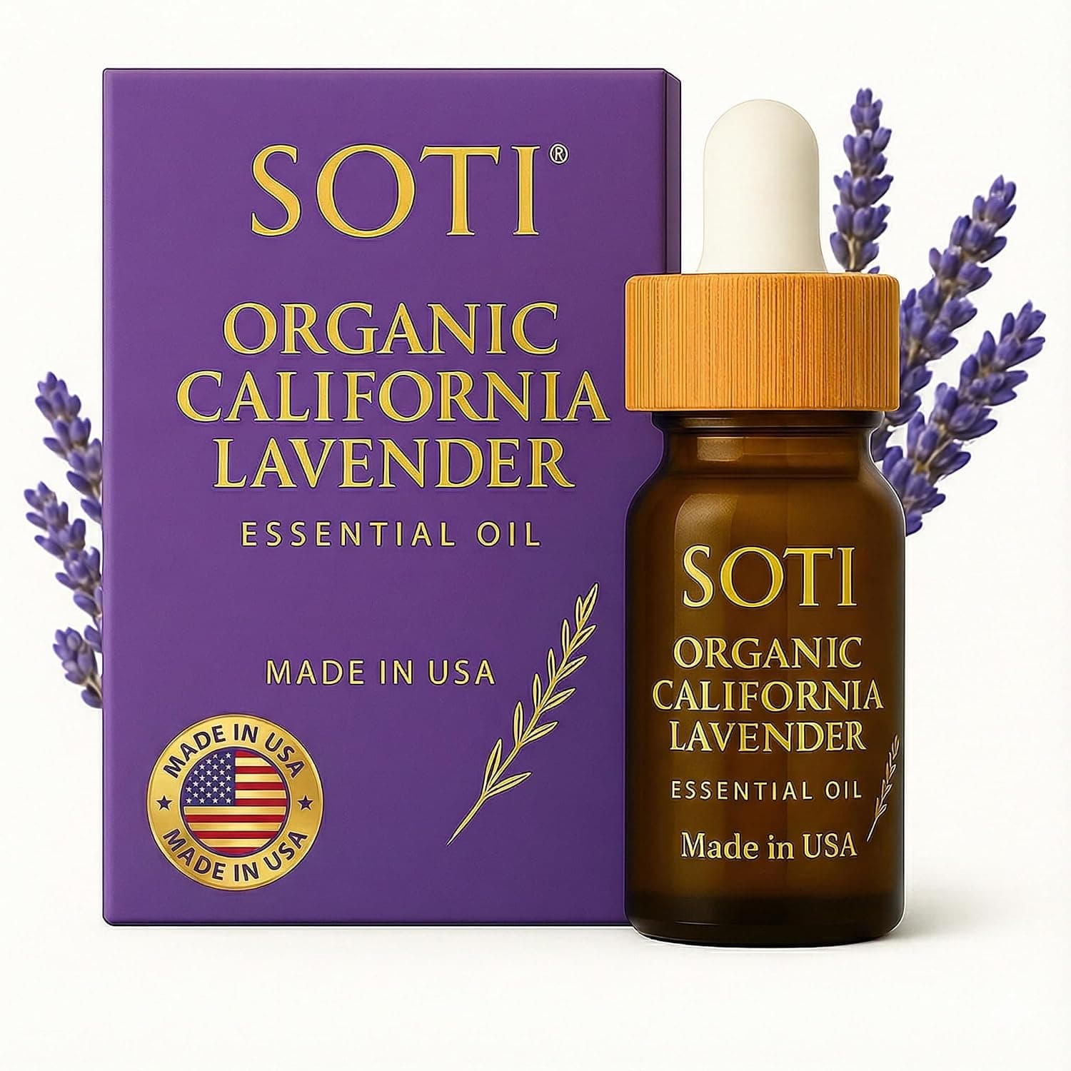 Soti Organic Lavender Essential Oil, Made in California USA, Undiluted 100% Pure Premium Grade Natural, for Aromatherapy, Diffusers, Relaxation, Bath, Sleep, Stress Relief, and Massage, 5 mL