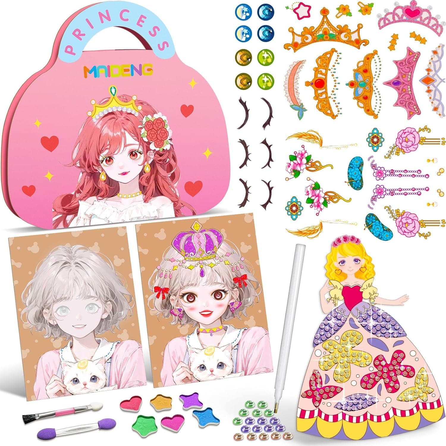 Art Craft Activity for Kids, Paper Craft Kits - Paper Makeup DIY Girls Toy Kit with Diamond Painting & Princess Dress Up Set, Ideal Birthday Gift for Girls Ages 4 5 6 7 8 9+ Year Old