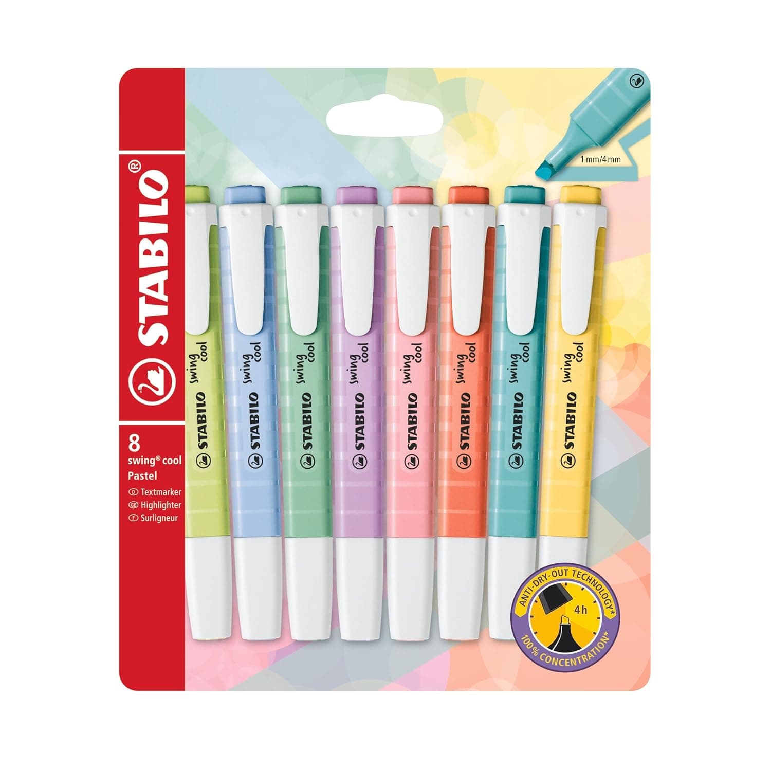 Highlighter - STABILO swing cool Pastel Wallet of 8 Assorted Colours | Pack of 8 - Assorted Colours
