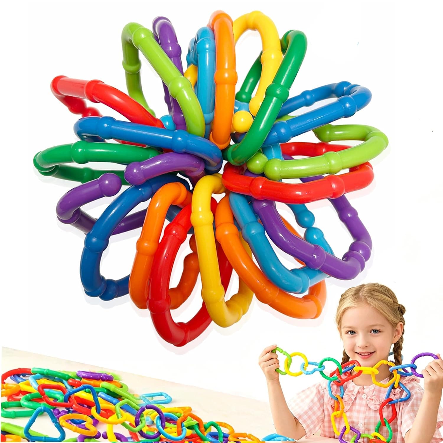 Baby Rings Link Toys Colorful Larger Connecting Ring for Rattle Strollers Car Seat Travel Toys for Infant Newborn Boy Girl (Ring O Links)