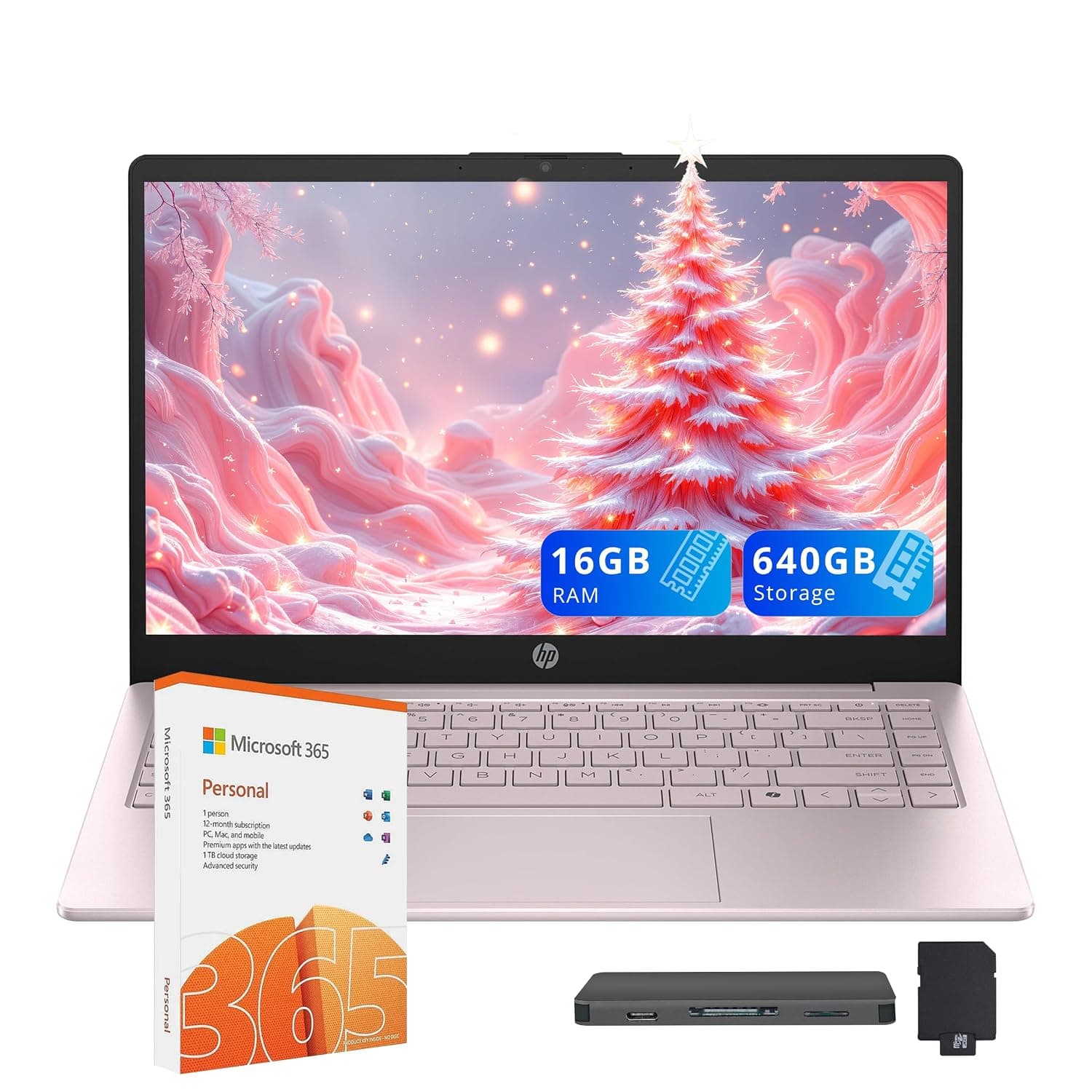 HP Stream 14" HD Laptop, Intel Processor N150, 16GB RAM, 640GB Storage(128GB UFS+512GB Docking Station Set), Intel Graphics, Webcam, Wi-Fi 6, 1 Year Office 365, Copilot, Fast Charge, Win 11, Pink