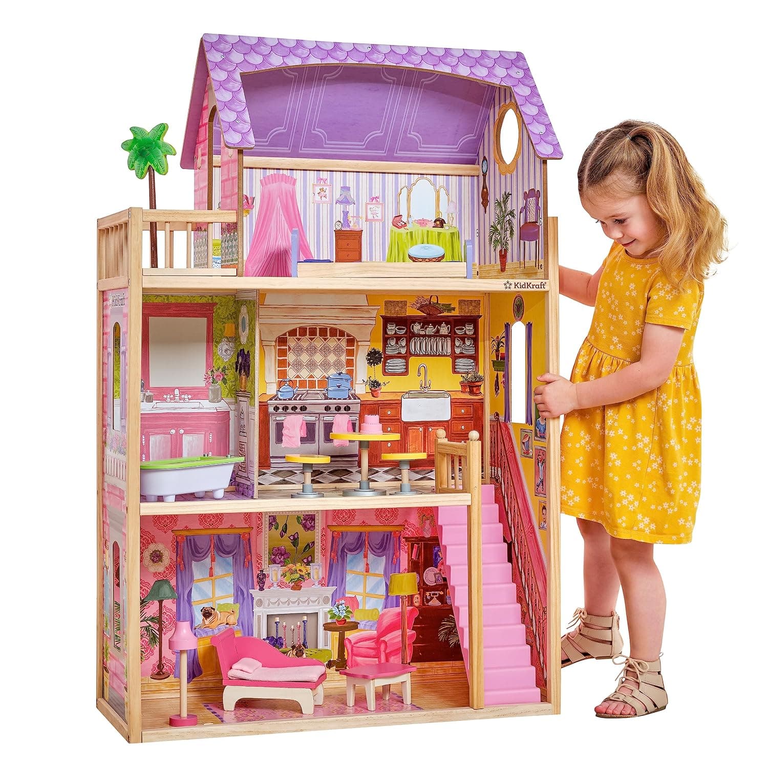 KidKraft 65092 Kayla Wooden Dolls House with Furniture and Accessories Included, 3 Storey Play Set for 30 cm /12 Inch Dolls