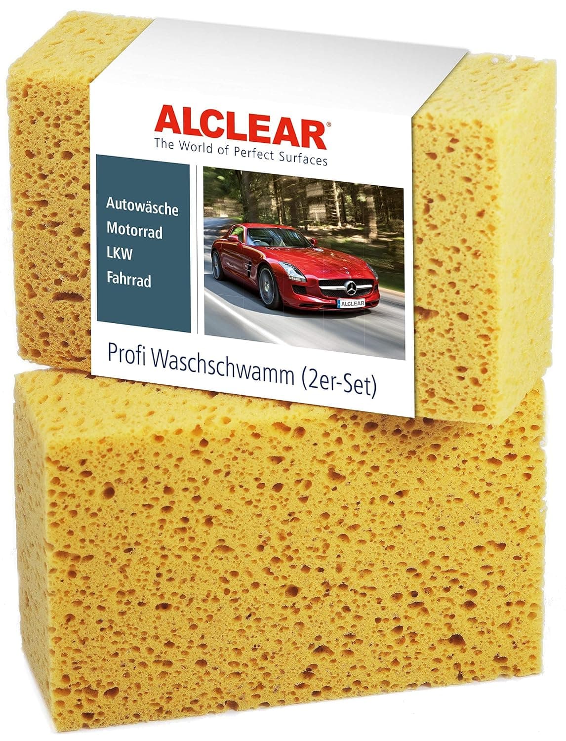 ALCLEAR 6080WS Car Wash Sponge - soft, absorbent & scratch-free - Hand sponge for car care, paint, rims & plastic - paint-protective cleaning sponge for hand washing - Made in Germany