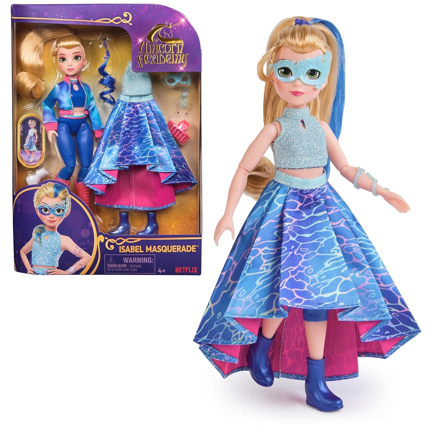 Unicorn Academy, Isabel Masquerade Ball Doll with 11 Accessories, 9.5”, Dolls & Unicorn Toys for Girls
