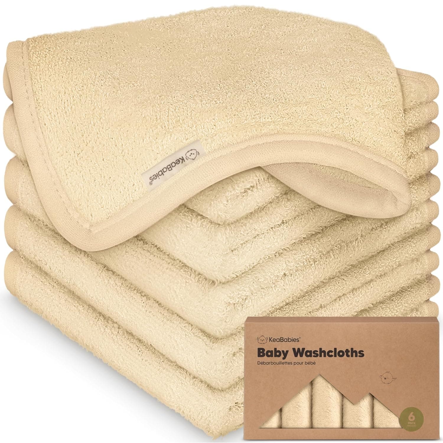 6-Pack Baby Washcloths, Soft Absorbent Washcloths for Face, Body (Khaki) | Viscose from Bamboo Washcloths, Baby Towels, Newborn, Kids, Toddlers, Infant, Gentle on Sensitive Skin, 10x10, Reusable