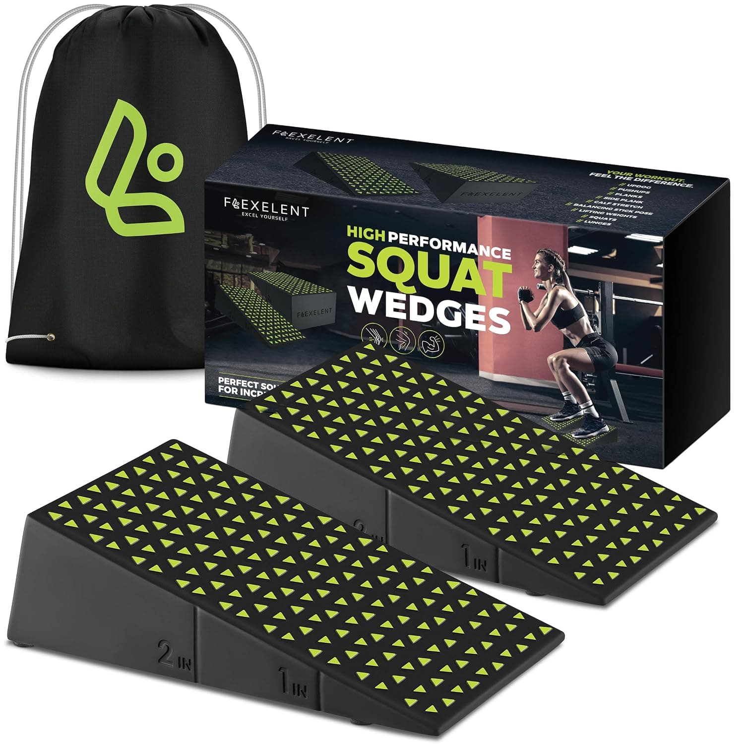 Flexelent Squat Wedge Block Pair, Calf Stretcher Slant Board for Squats, Calf Raise Block, Anti-Slip Heel Elevated Squat Wedge, ATG Equipment, 17° Incline, 3.5x5.9x12.2, Backpack Included