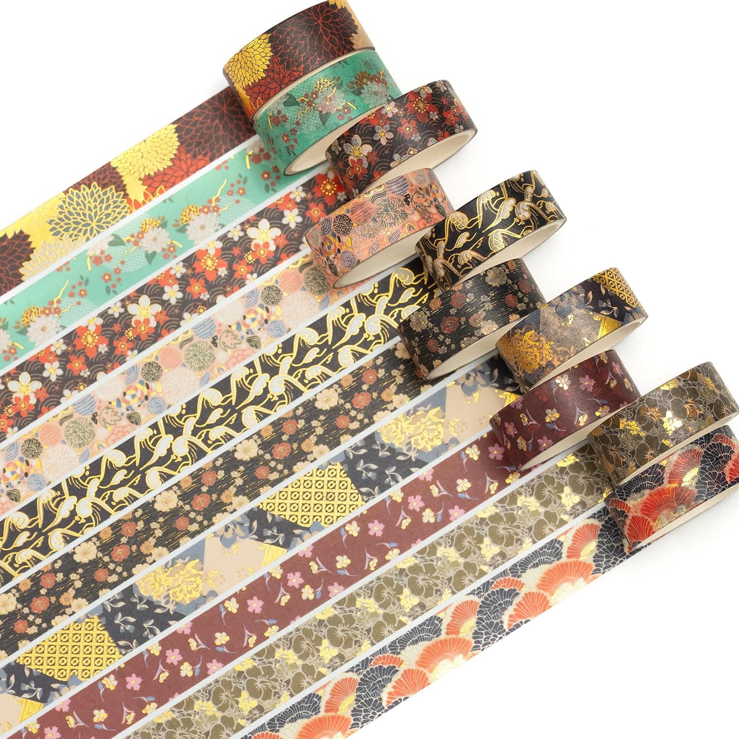 10 Rolls Sakura Washi Tape Set Japanese Arts Adhesive Tapes Gold Silver Foil Decorative Masking Tape Sets for Craft, Kids, Scrapbook, DIY, Gift Wrapping (Eternal Blossom)