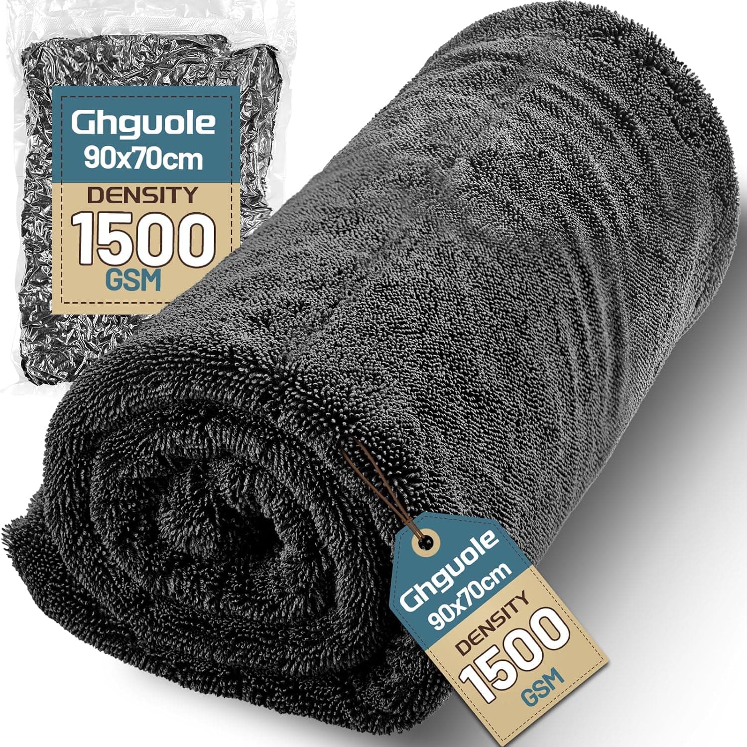 Car Drying Cloth, 90 x 70 cm, 1500 GSM Microfibre Drying Towel, Extra Large, Ultra Absorbent, Premium Microfibre Towel, Lint-Free, Scratch-Free for Car Care/Motorcycle, Bicycle