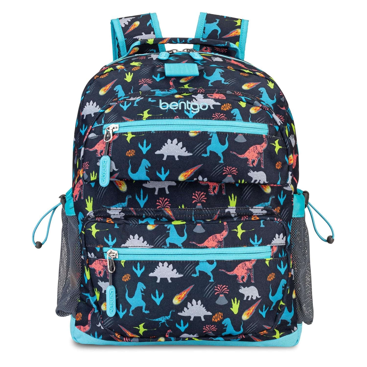 Bentgo Kids Lightweight 14 Backpack in Unique Prints for School, Travel, & Daycare - Roomy Interior, Durable & Water-Resistant Fabric, & Loop for Lunch Bag (Dinosaur)