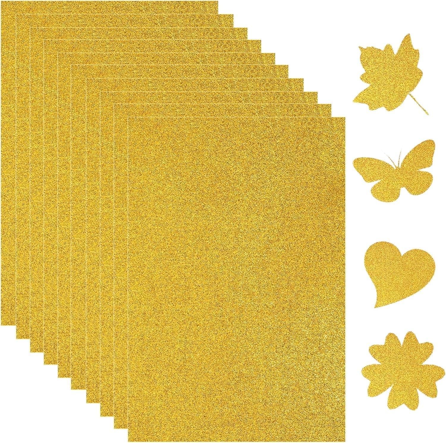 10 Sheets Gold Glitter Cardstock Paper, A4 250gsm Thick Glitter Craft Paper for Scrapbook, Invitations, DIY Projects, Party Decoration, Gift Box Wrapping