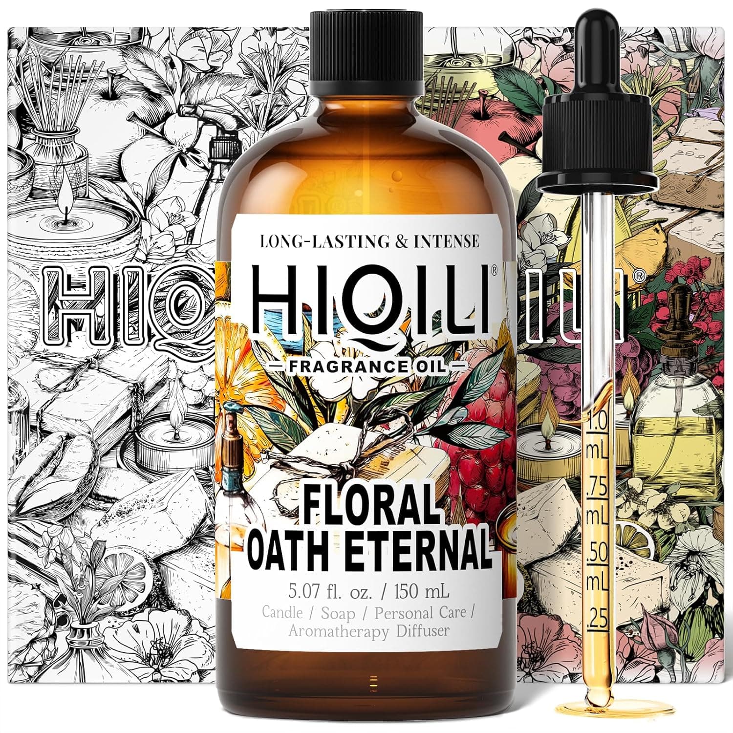 HIQILI Floral Oath Eternal Fragrance Oil for Diffuser, Candle & Soap Making | Soft Jasmine Peach Scent For DIY Crafts, Mild for Body Scenting, Ideal For Diffuser, Candles & Soap - 150mL / 5.07 Fl Oz