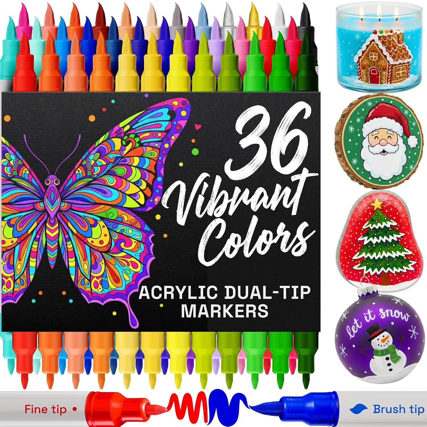 ARTISTRO 36 Acrylic Paint Markers - Paint Pens for Drawing, Brush + Fine Tips - For Fabric, Rock, Glass, Wood, DIY, Eggs - Art and Craft Supplies for Adults, Teens, Kids - Easter Basket Stuffers | Water-Based, Quick-Dry & Low-Odour Art Supplies for All Surfaces, Craft Gift for Adults, Teens & Kids, Classroom Must-Haves