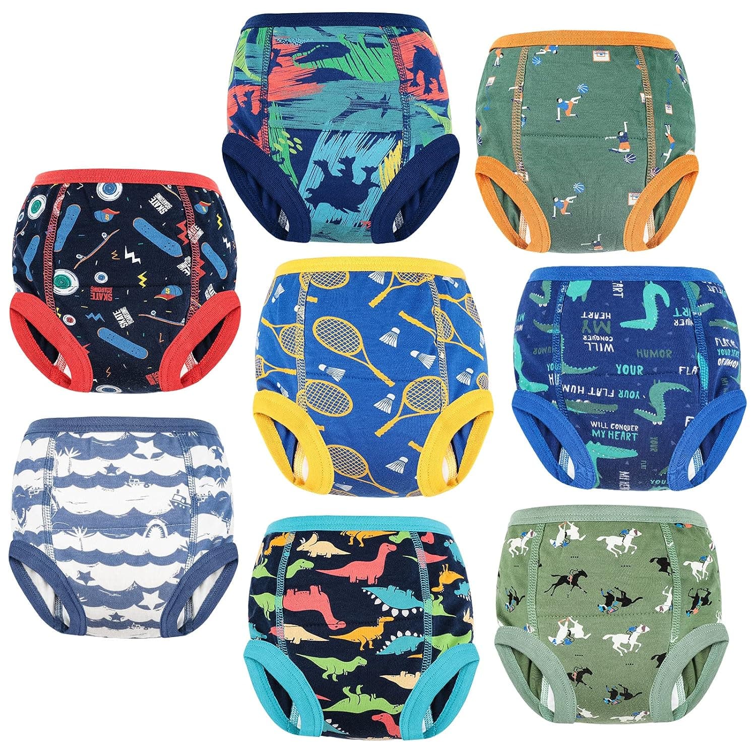 MooMoo Baby 8 Packs Potty Training Pants Cotton Absorbent Training Underwear for Toddler Boy and Girls 2T-9T