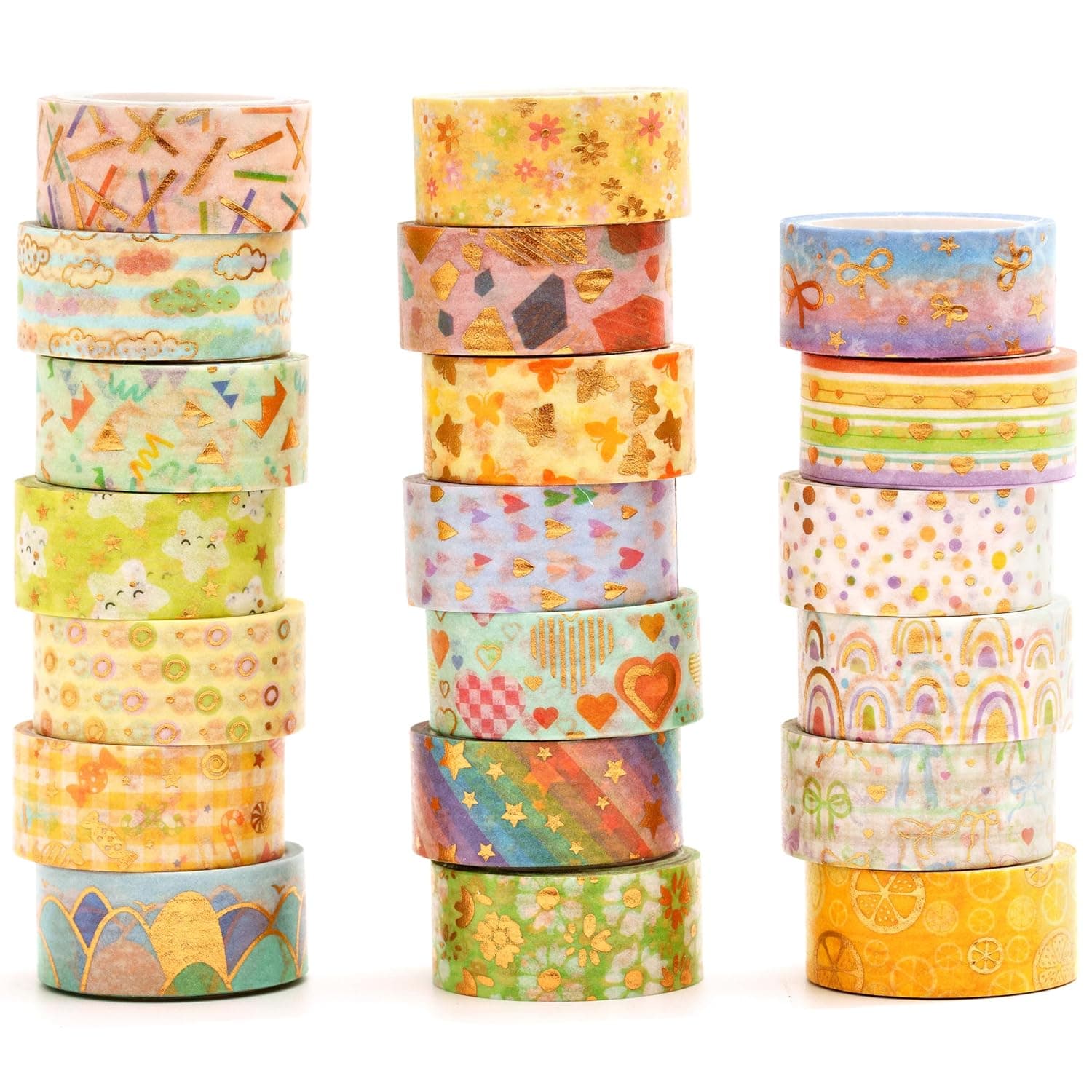 YUBBAEX 20 Rolls Floral Gold Washi Tape Set Cute Arts Masking Tape Gold-Foil Kawaii Designs Decorative for DIY Crafts, Bullet Journal Supplies, Planners, Scrapbook, Card/Gift Wrapping