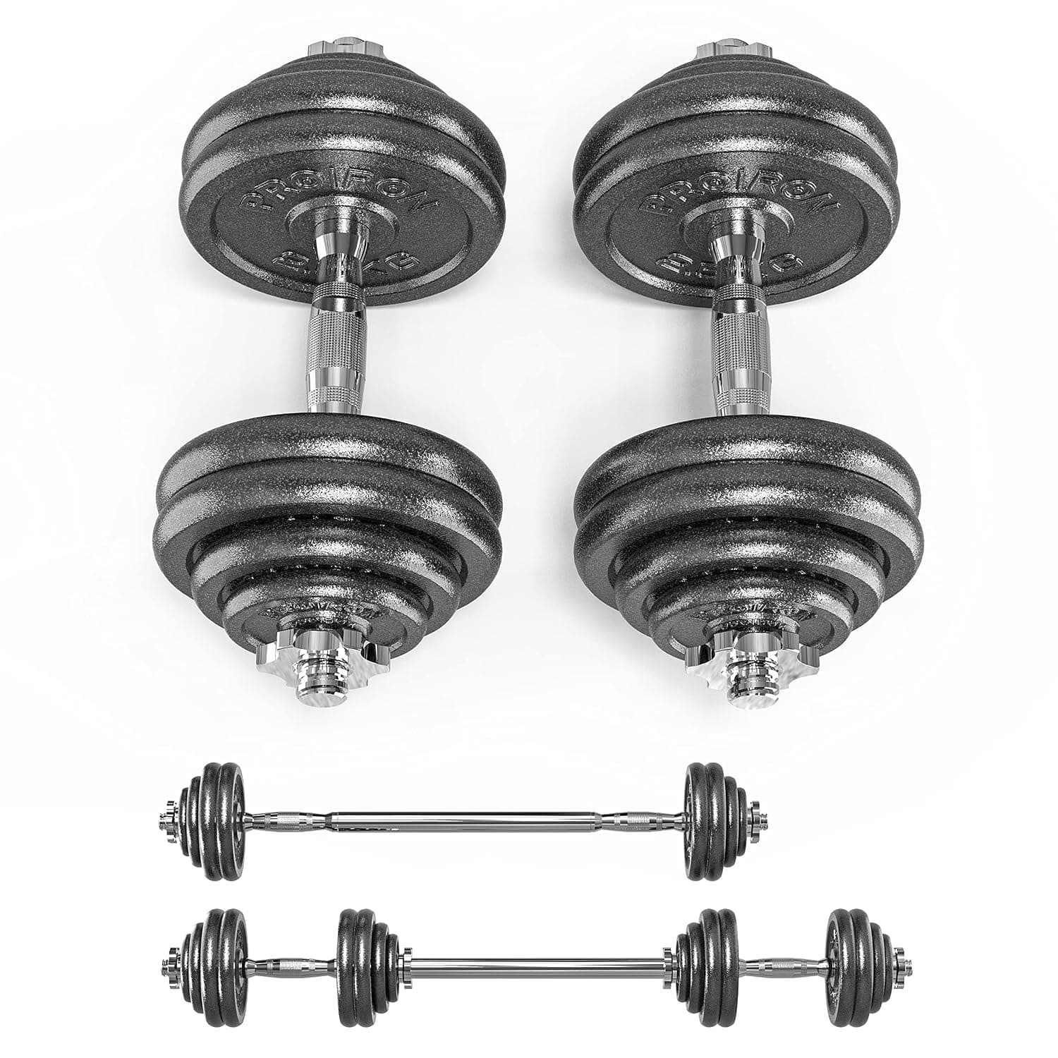 PROIRON 20kg Cast Iron Adjustable Dumbbell Set Hand Weight with Solid Dumbbell Handles Changed into Barbell Handily Perfect for Bodybuilding Fitness Weight Lifting Training Home Gym