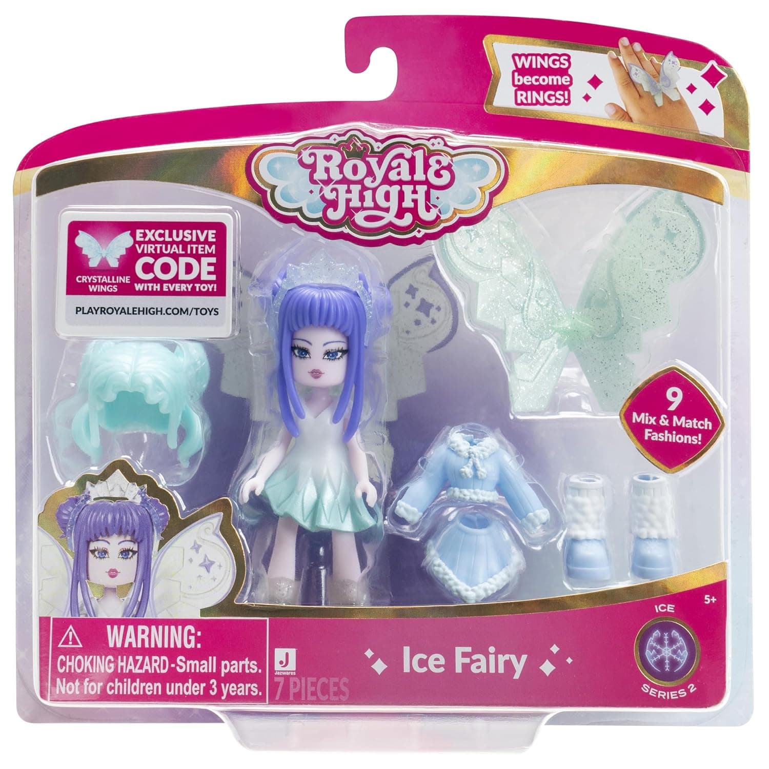 Jazwares Royale High 3” Ice Fairy Fashion Doll - 1 Figure with 9 Fashion Accessories - Virtual Item Code Included - Series 2 - Ages 5+