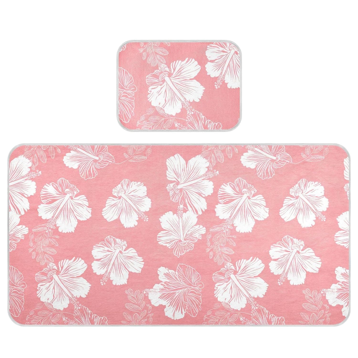 Light Pink Hibiscus Flowers Baby Cooling Mattress Pad, Soft & Breathable Cooling Mat Keep Baby Cool in Summer 28x52 in, Nursery Essential