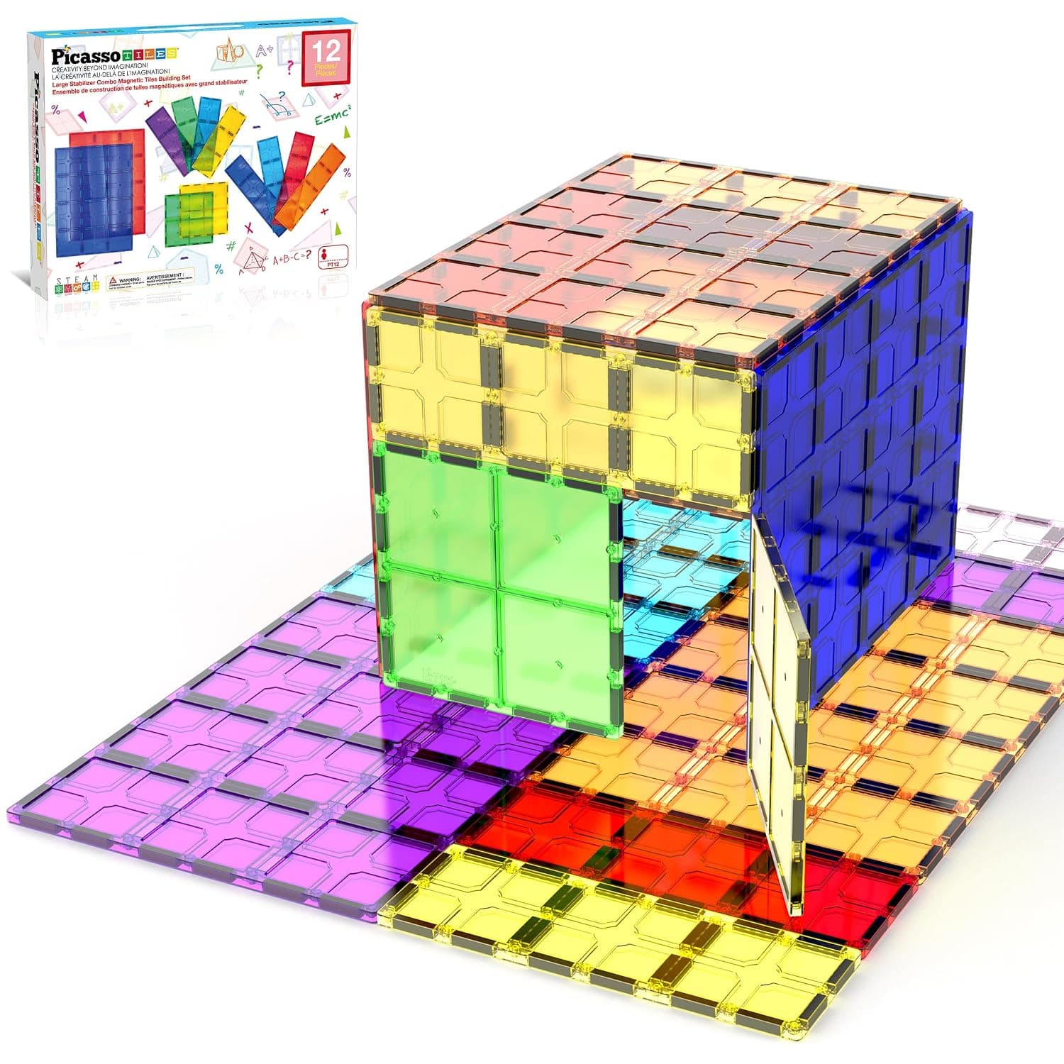 PicassoTiles Kids Toy Magnetic Building Blocks Magnet Tiles Supersized Large Stabilizer Base Jumbo XL Plate Foundation Education Construction Kit Engineering STEM Children Learning Stacking Set