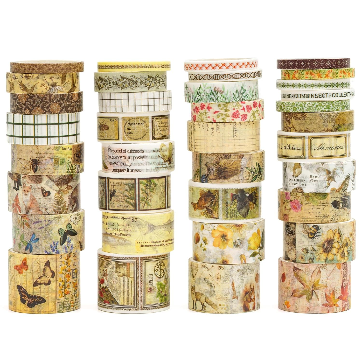 36 Rolls Vintage Washi Tape Pack Retro Arts Adhesive Tapes Wide Chronicle Decorative Masking Tape Sets for Craft, Kids, Scrapbook, DIY, Gift Wrapping (Soul Songs)