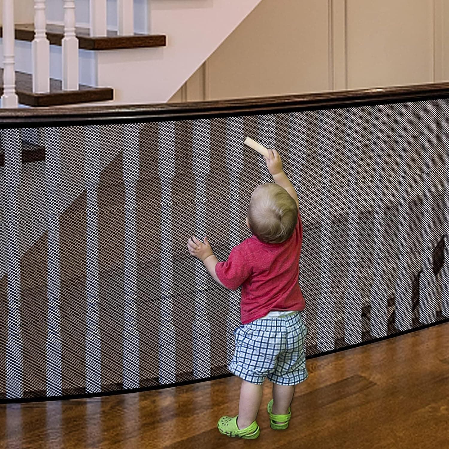 Aputue Stairway Net, 3mX78cm Durable Banister Stair Mesh, Stairway Deck Rail Mesh Netting for Indoor & Outdoor, Baby Balcony Banister Stairs Nets, Baby Safety Stairs Rail Net for Child, Small Pet, Toy