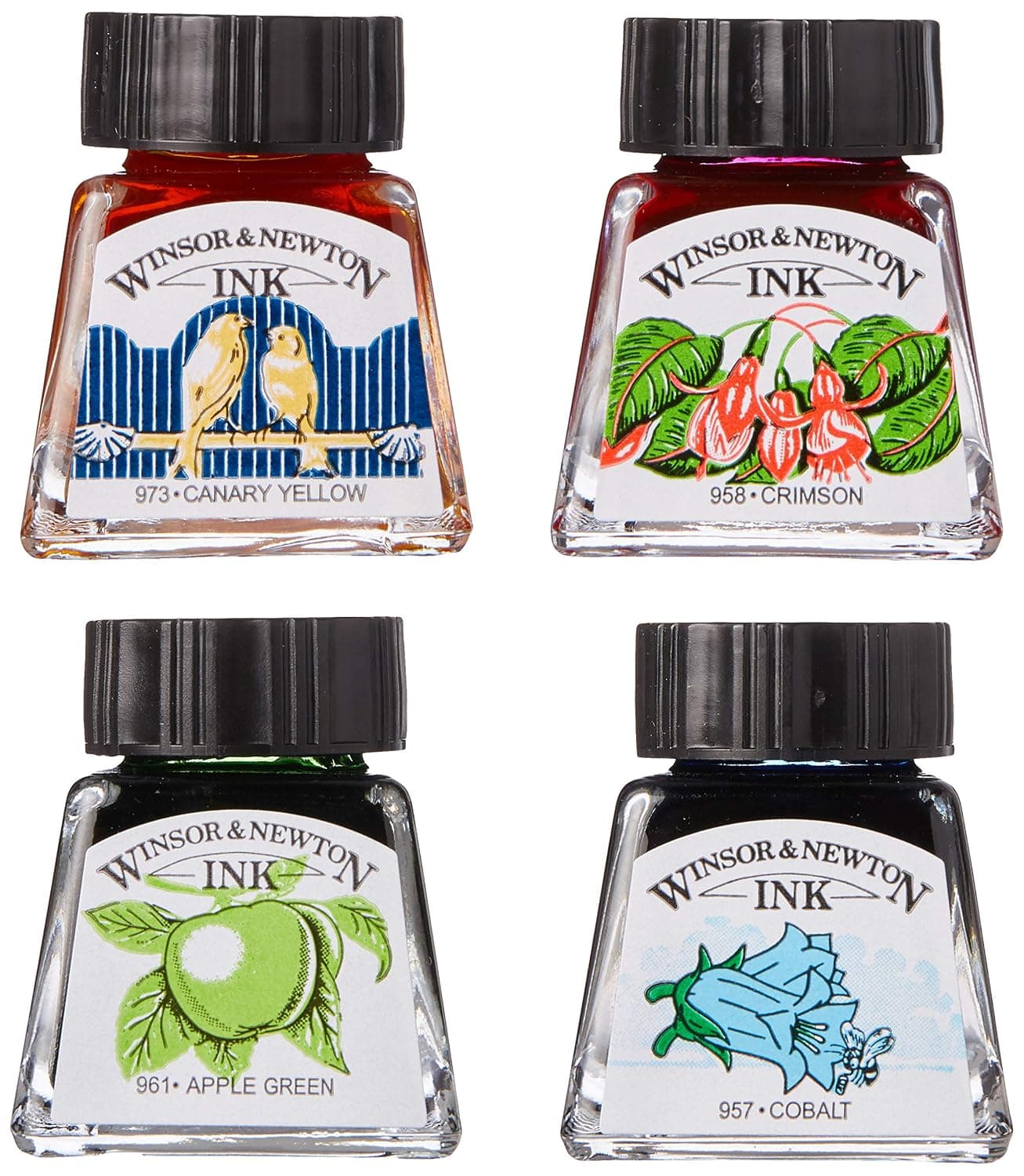 Winsor & Newton Drawing Ink Collection - Set of 4 (Vibrant Tones) | Fast Drying, Transparent, Water-Resistant, Intermixable, Perfect for Brush, Dip Pen, or Airbrush Applications