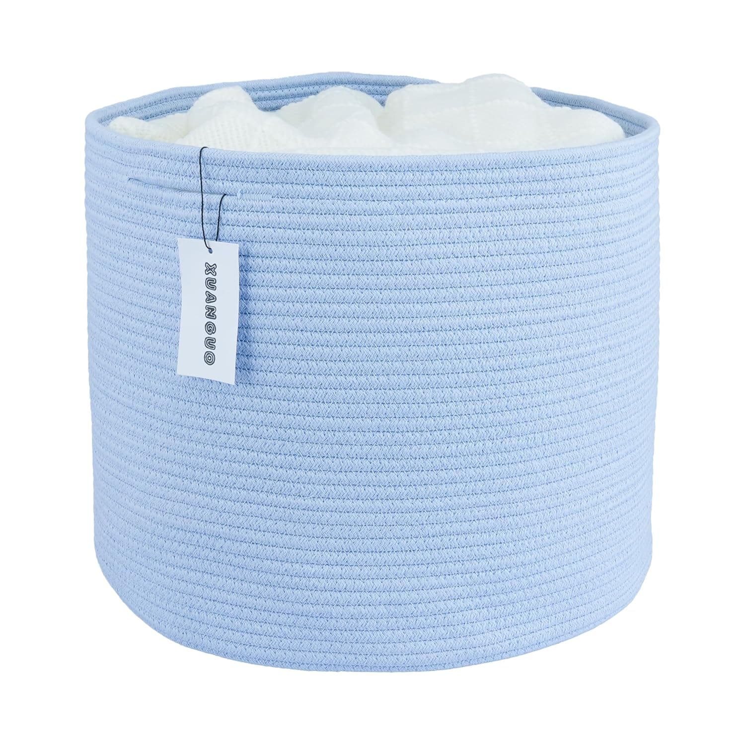 XUANGUO Cotton Rope Basket For Girls Boys Kids 16”X14” Baby Laundry Baskets Nursery Bin Round Woven Basket For Storage Toys Blankets Shoes Clothes blue | Baby Laundry Baskets, Blanket Basket, Nursery Bin; Round Woven Basket Organizer for Toy Storage, Blankets, Shoes and Clothes
