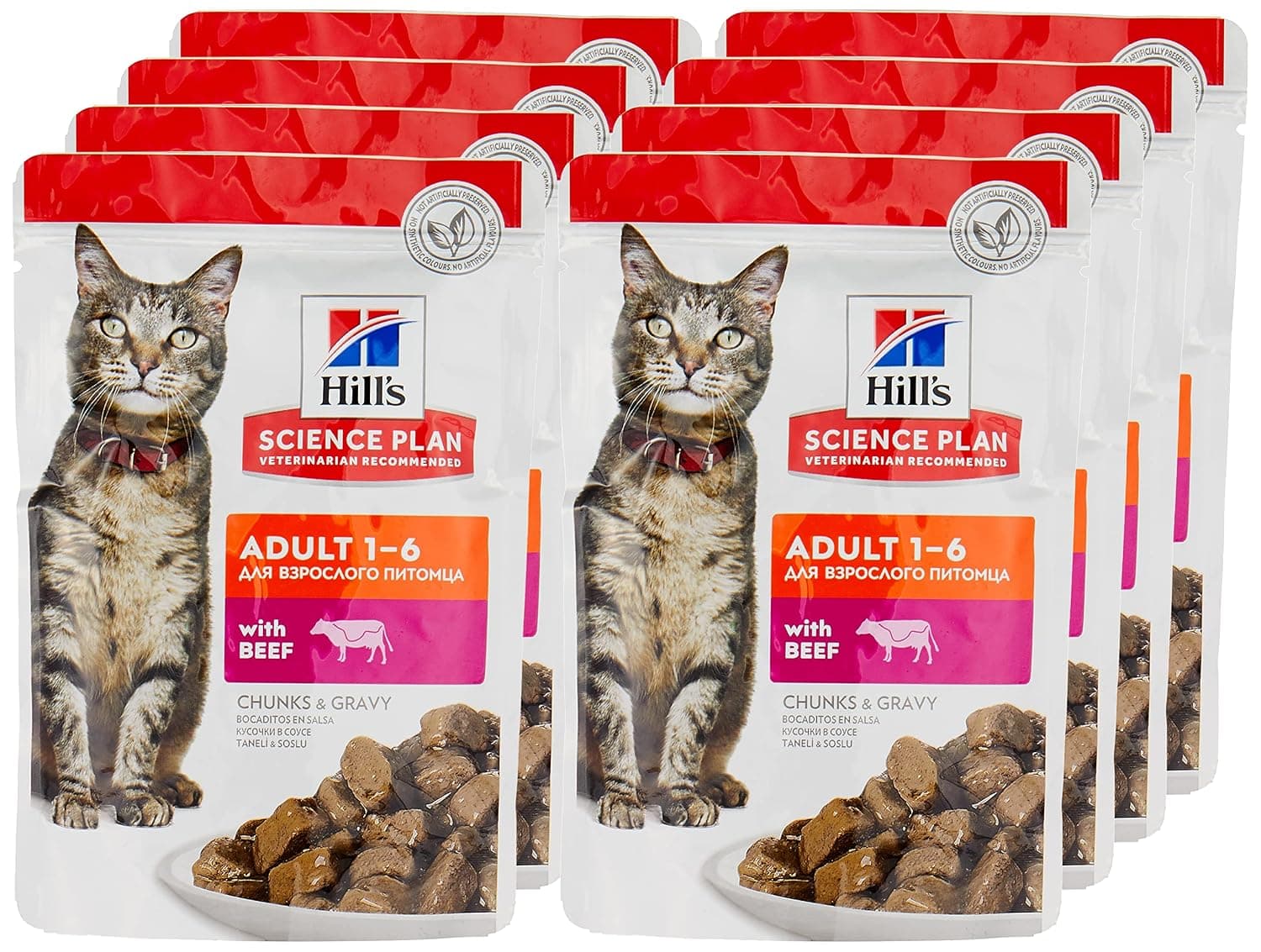 Hill's Science Plan Adult Wet Cat Food Beef Pouches, 85g x 12
