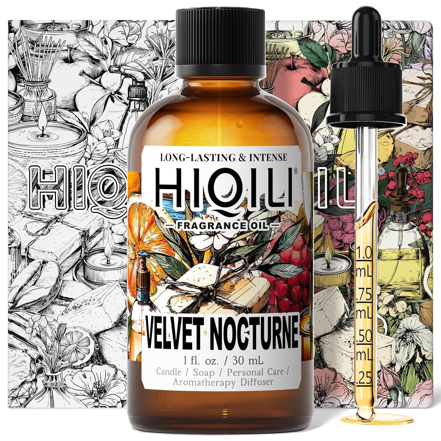 HIQILI Velvet Nocturne Fragrance Oil for Diffuse for Home - 1 Fl Oz | Ideal for Candle & Soap Making, DIY Perfume & Body Care, Aromatherapy Stress Relief, Pet Safe Gentle Formula & Long Lasting