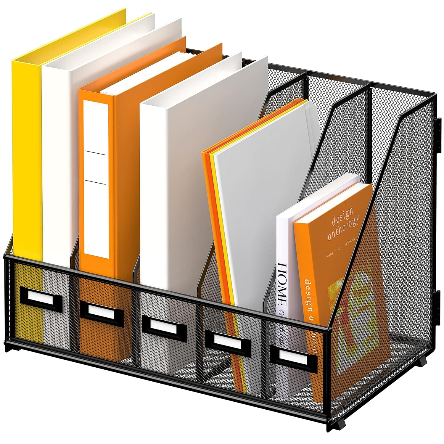 DALTACK Desk Organizers Metal Desk Magazine File Holder Letter Tray with 5 Vertical Compartments Folder Storage for Office Home School, Black