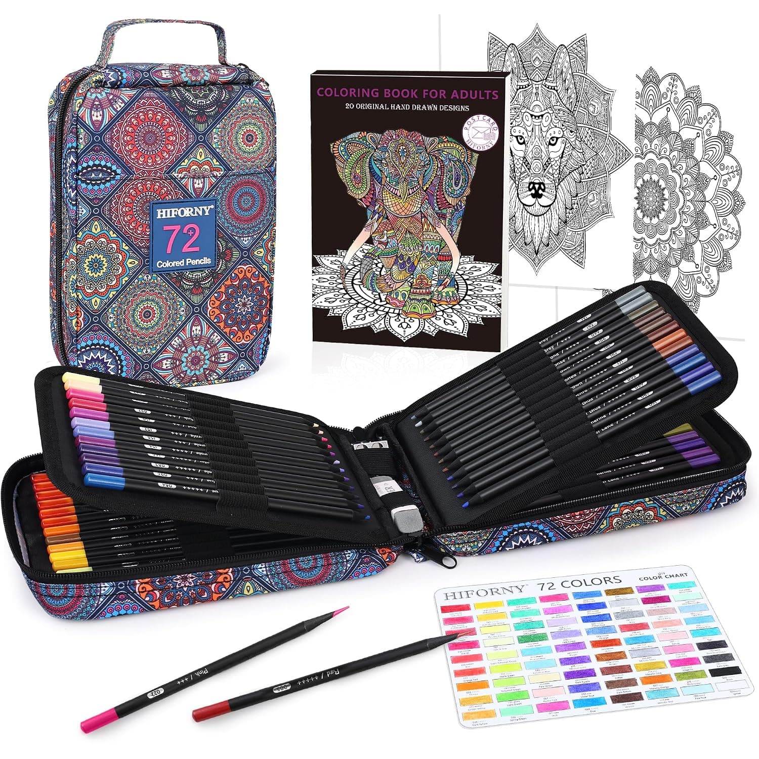HIFORNY 78 Pack Premium Black Edition Colored Pencils Set for Adults Coloring – 72 Coloring Pencils with Extras,Artists Soft Core,Art Supplies for Adults Beginners