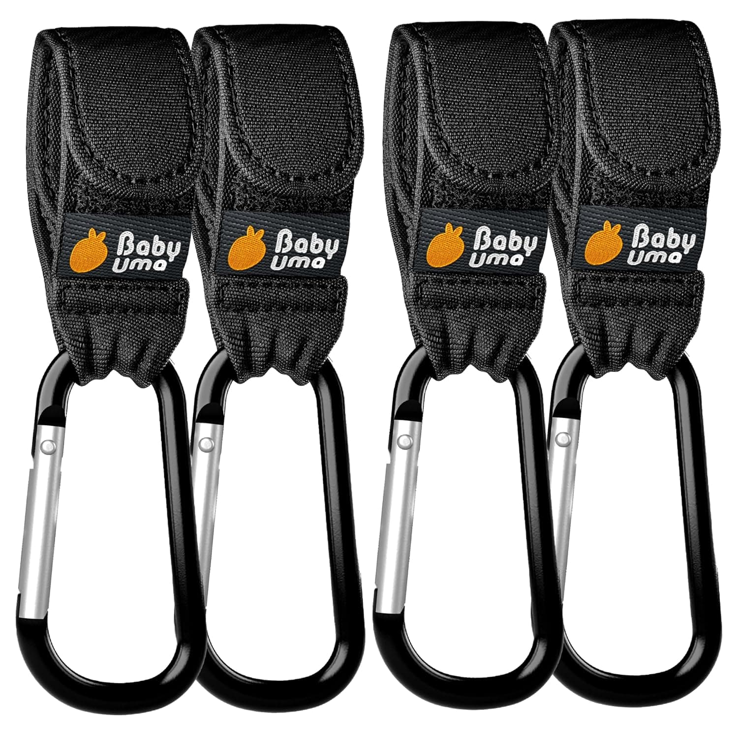 Baby Uma Award-Winning Buggy Clips - 2022 Double-Platinum Pushchair Accessories, Universal Pram Accessories & Rollator Accessories, Carry 5kg per Buggy Clip, Non-Slip Pram Clips 4-Pack (Black) | This 4-pack of award-winning, universal buggy clips resists slipping and carries up to 5 kg each, a genuine travel essential.