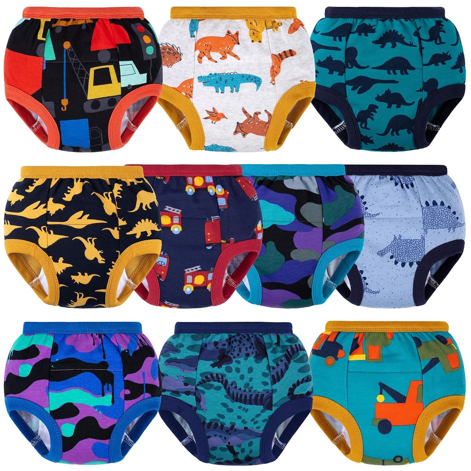 BIG ELEPHANT Kids Cotton Reusable Potty Training Pants | Pack of 10 Washable Cute Animal Patterns Boys & Girls Sizes 12M-10J, Ideal for Nursery, Home & Everyday Use