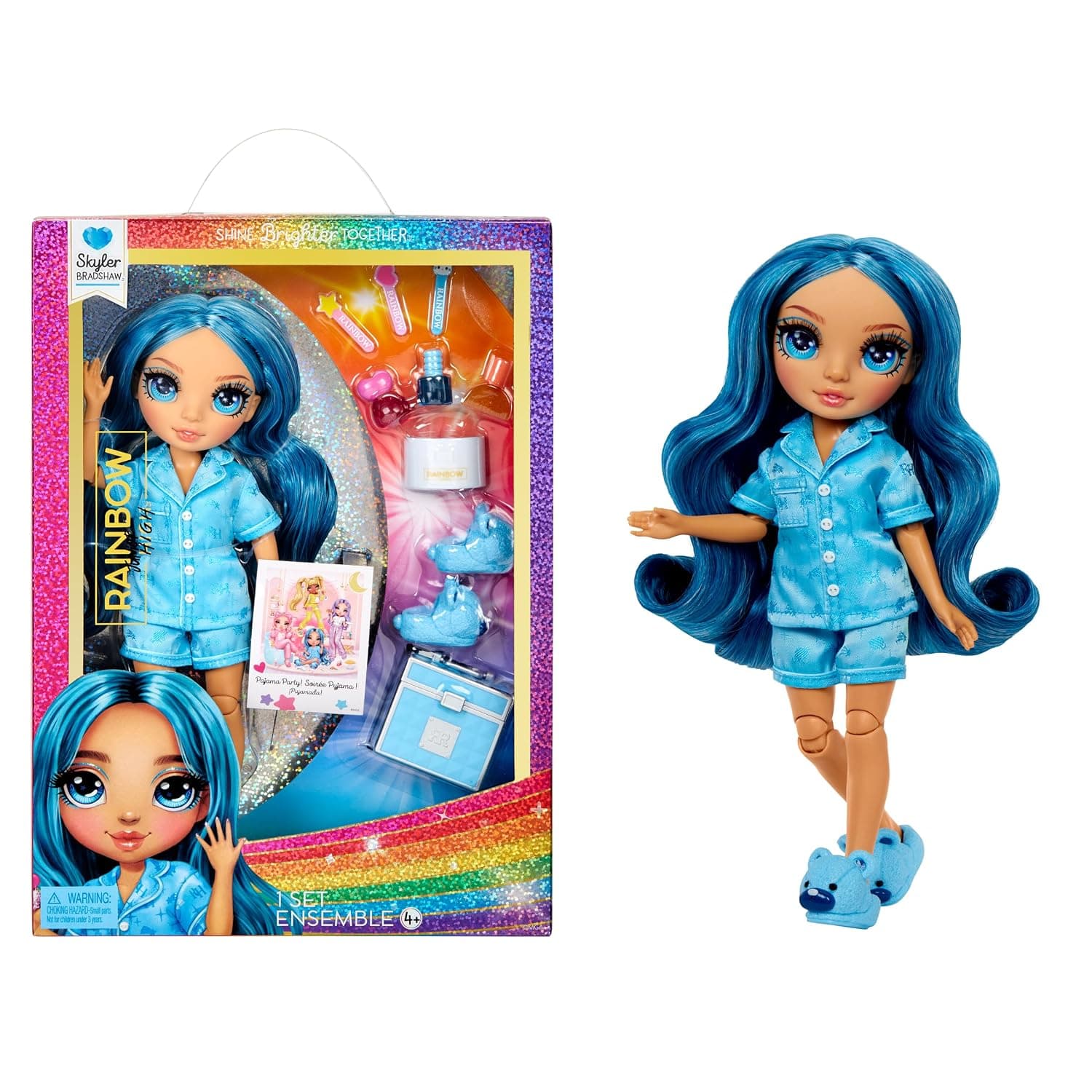 Rainbow High Jr High PJ Party - Skyler, Blue 9" Posable Fashion Doll with Soft Onesie, Slippers, Fun Play Accessories, Great Toy Gift for Girls Kids Ages 4-12 Years