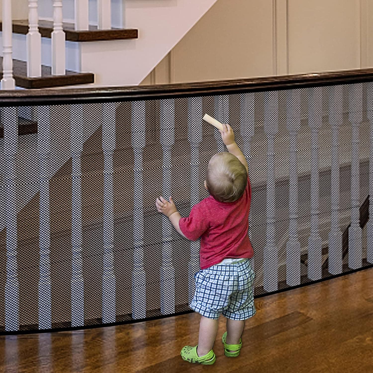 Stairway Net, Baby Gate for Stair with No Drilling, Baby Safety Stairs Rail Net, 10 ft L x 2.66 ft H, Baby Safety Nets Balcony Banister Stair Nets for Child,Small pet,Toy - Indoor and Outdoor (Black)