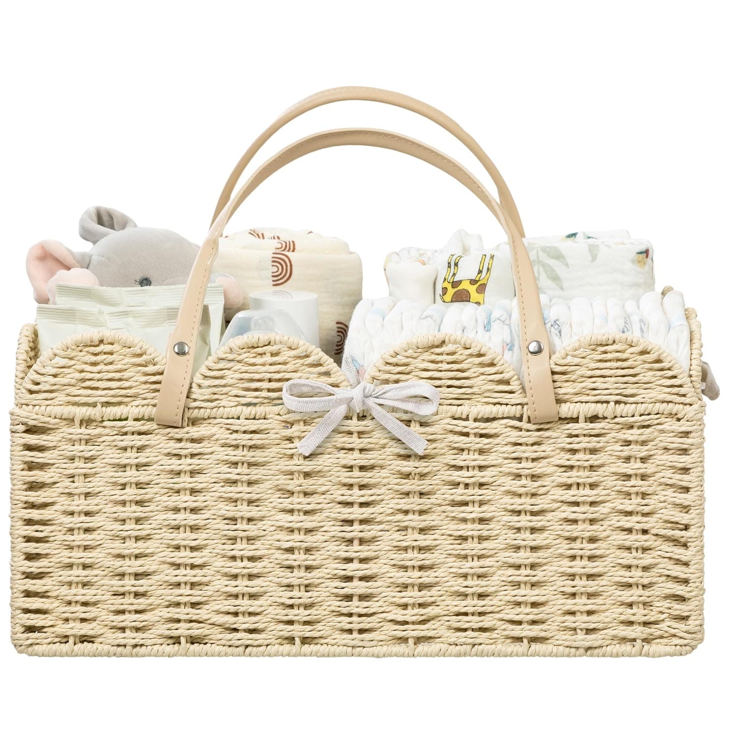 HBlife Baby Diaper Caddy, Paper Rope Storage Baskets Nursery Bin with Removable Divider, Portable Car Organizer for Diapers, Baby Shower Gifts, Newborn Essentials Must Haves