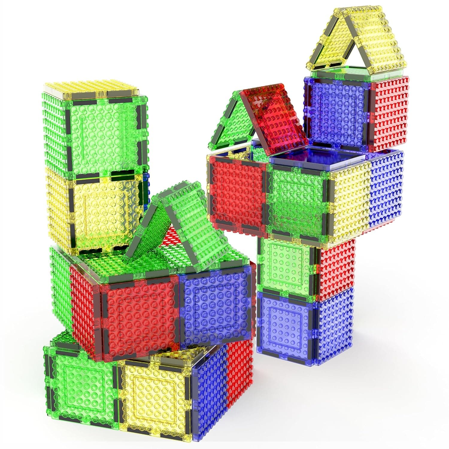 PicassoTiles 12pcs Magnetic Brick Tiles STEM Creative Magnetic Tiles Building Block Set Building Brick Construction Toy Socket Spikes Toys Accessory Educational Imaginative Learning Kit Stacking Set